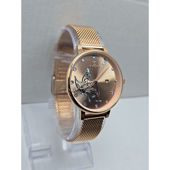 Naviforce NF5011L Rose Gold Butterfly Mesh Quartz Date Watch Womens New Battery - Picture 3 of 9